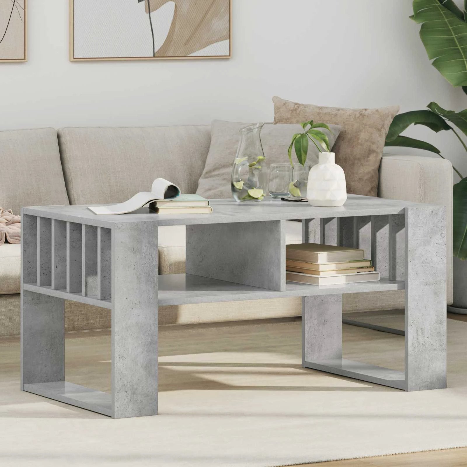 vidaXL vidaXL Coffee Table 92x49.5x45 cm Engineered Wood Open Shelf Durable Rustic Finish For Living Room Decor - Coffee Table
