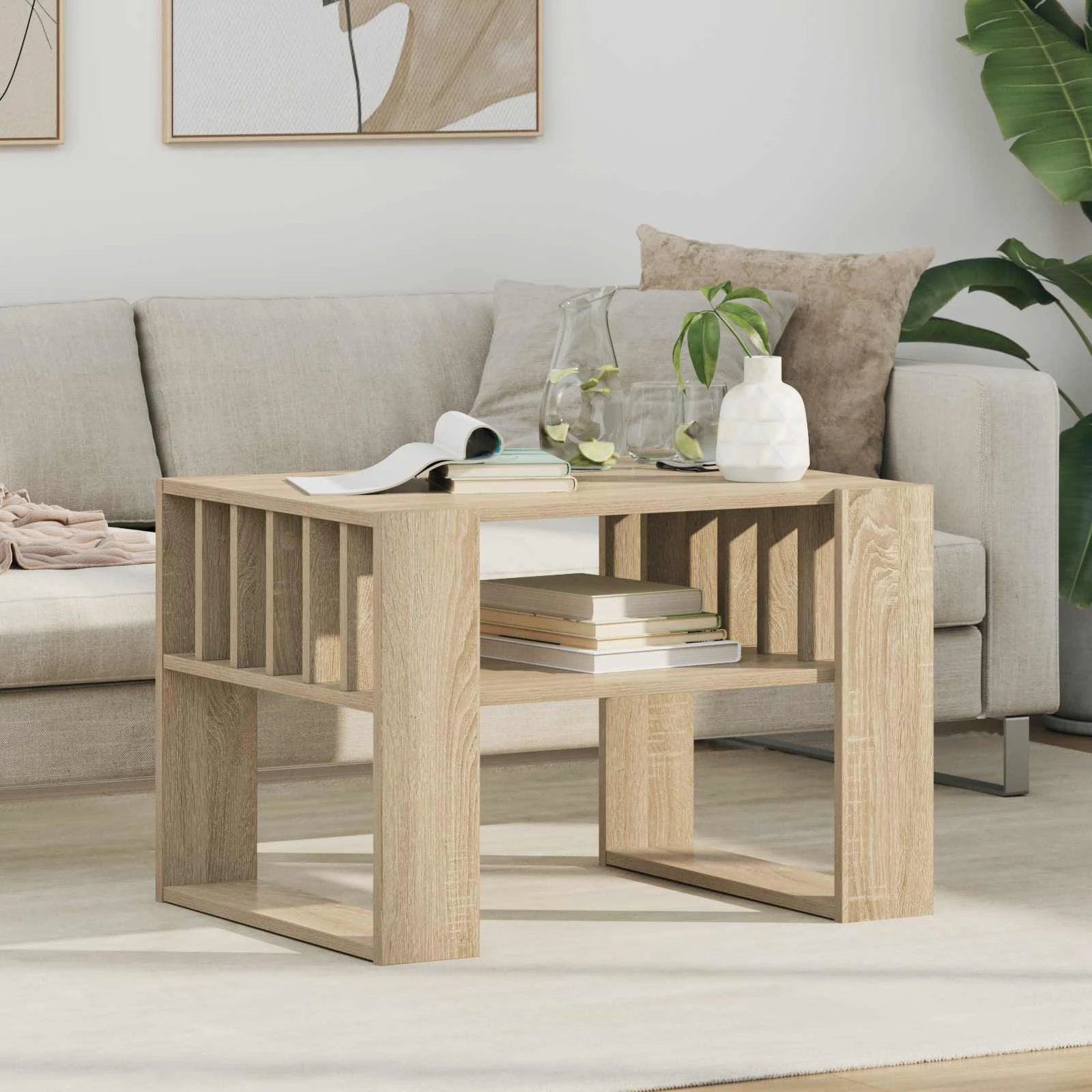 vidaXL vidaXL Coffee Table 92x49.5x45 cm Engineered Wood Open Shelf Durable Rustic Finish For Living Room Decor - Coffee Table