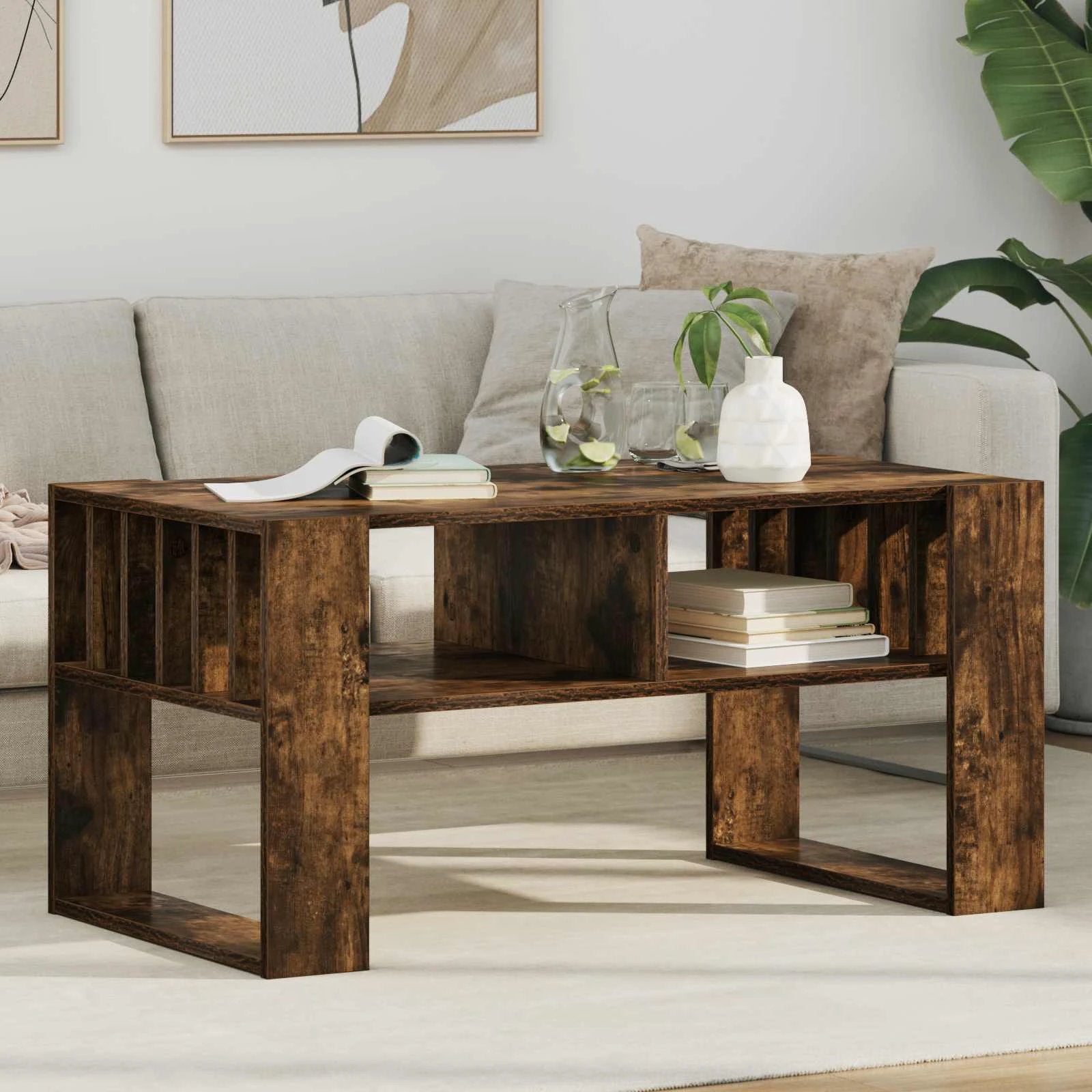 vidaXL Coffee Table 92x49.5x45 cm Engineered Wood Open Shelf Durable Rustic Finish For Living Room Decor by vidaXL