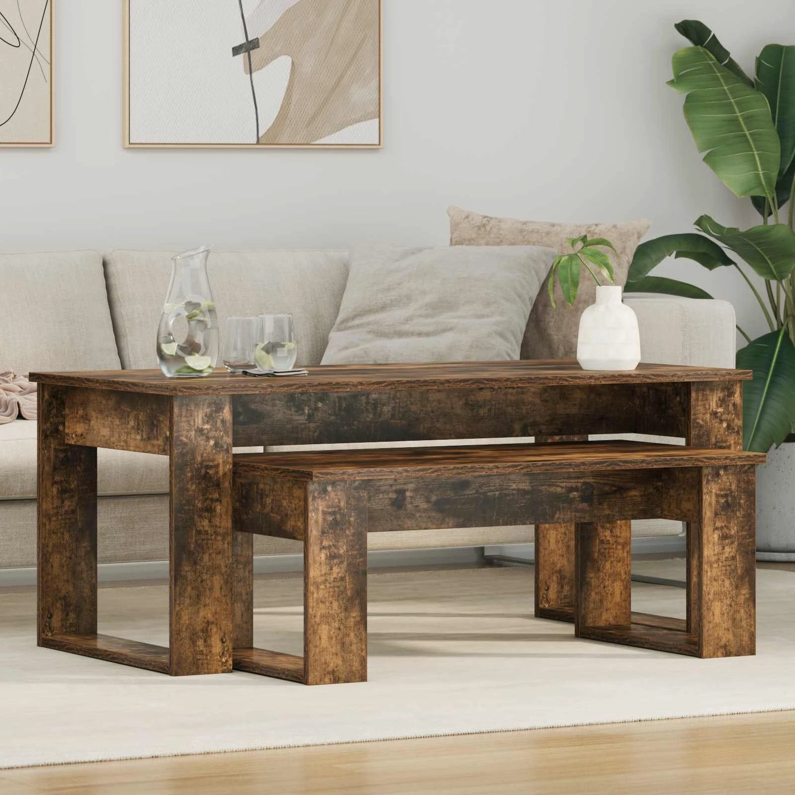 vidaXL VidaXL Coffee Table Set Two Piece White Engineered Wood Durable Rustic Look Living Room - Coffee Table