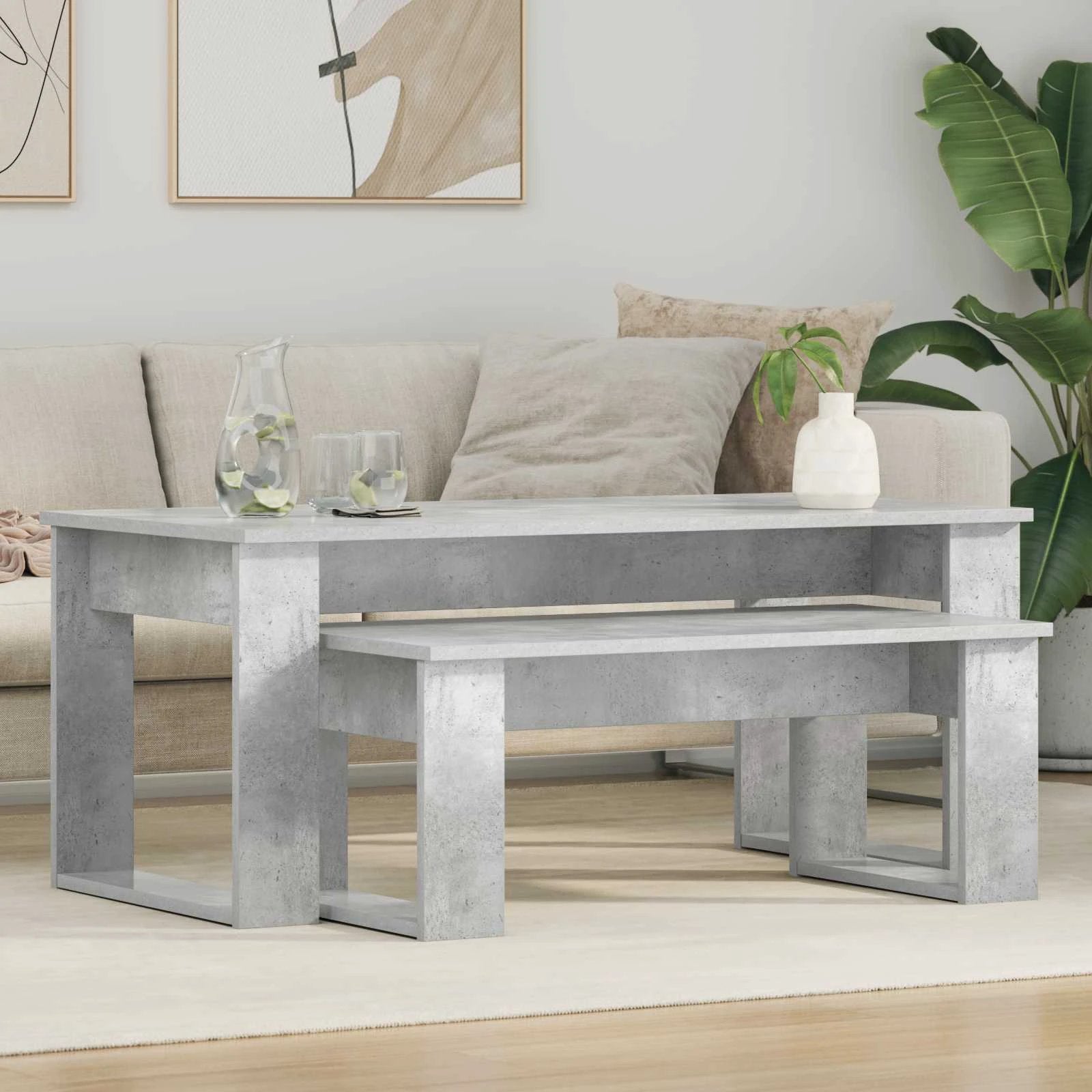 vidaXL VidaXL Coffee Table Set Two Piece White Engineered Wood Durable Rustic Look Living Room - Coffee Table