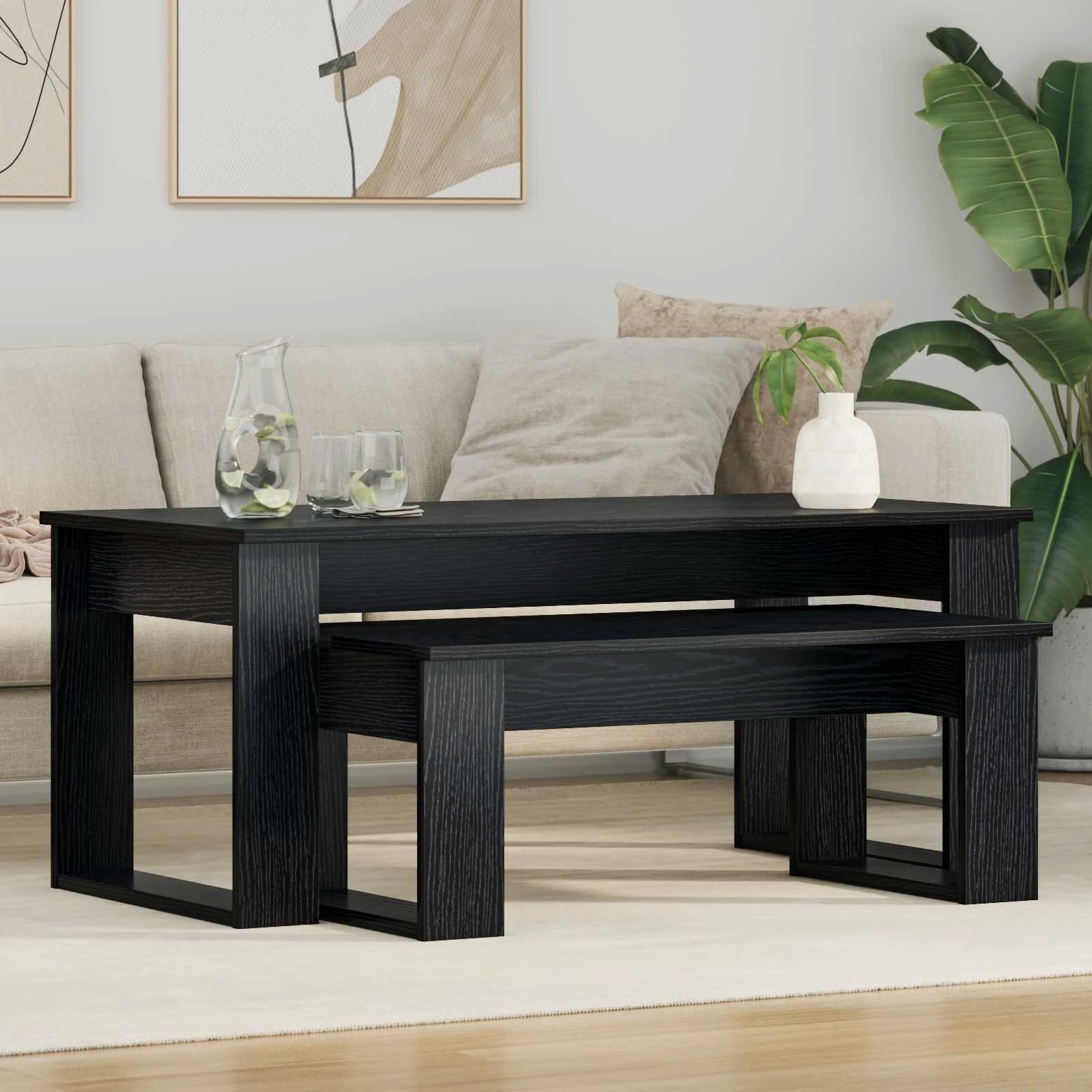 vidaXL VidaXL Coffee Table Set Two Piece White Engineered Wood Durable Rustic Look Living Room - Coffee Table