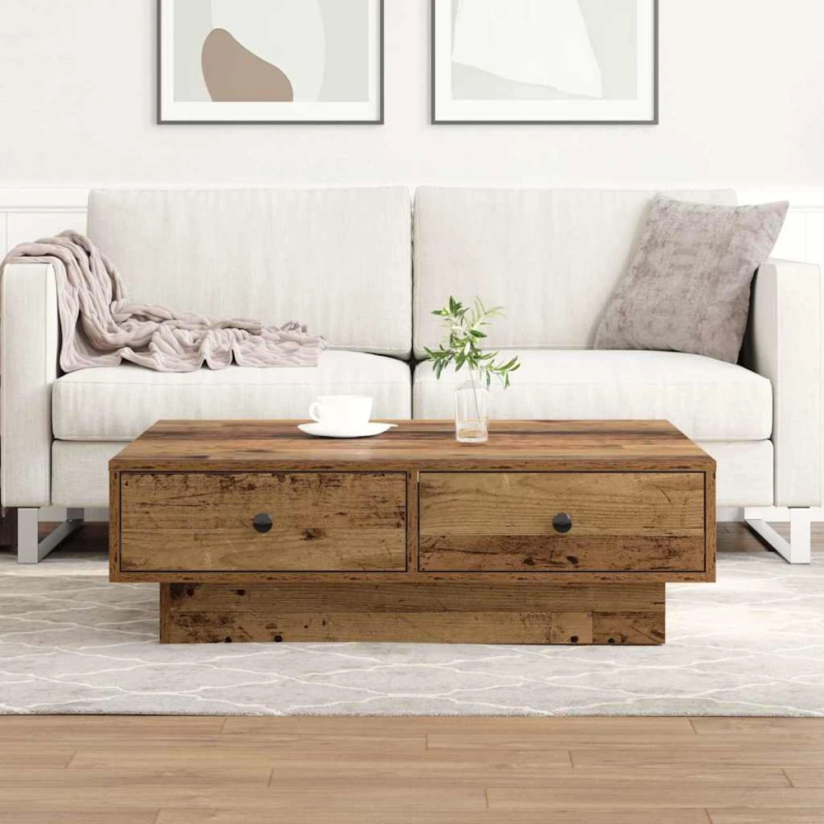 vidaXL vidaXL Coffee Table 90 x 90 x 28 cm Engineered Wood Rustic Finish Living Room - Coffee Table