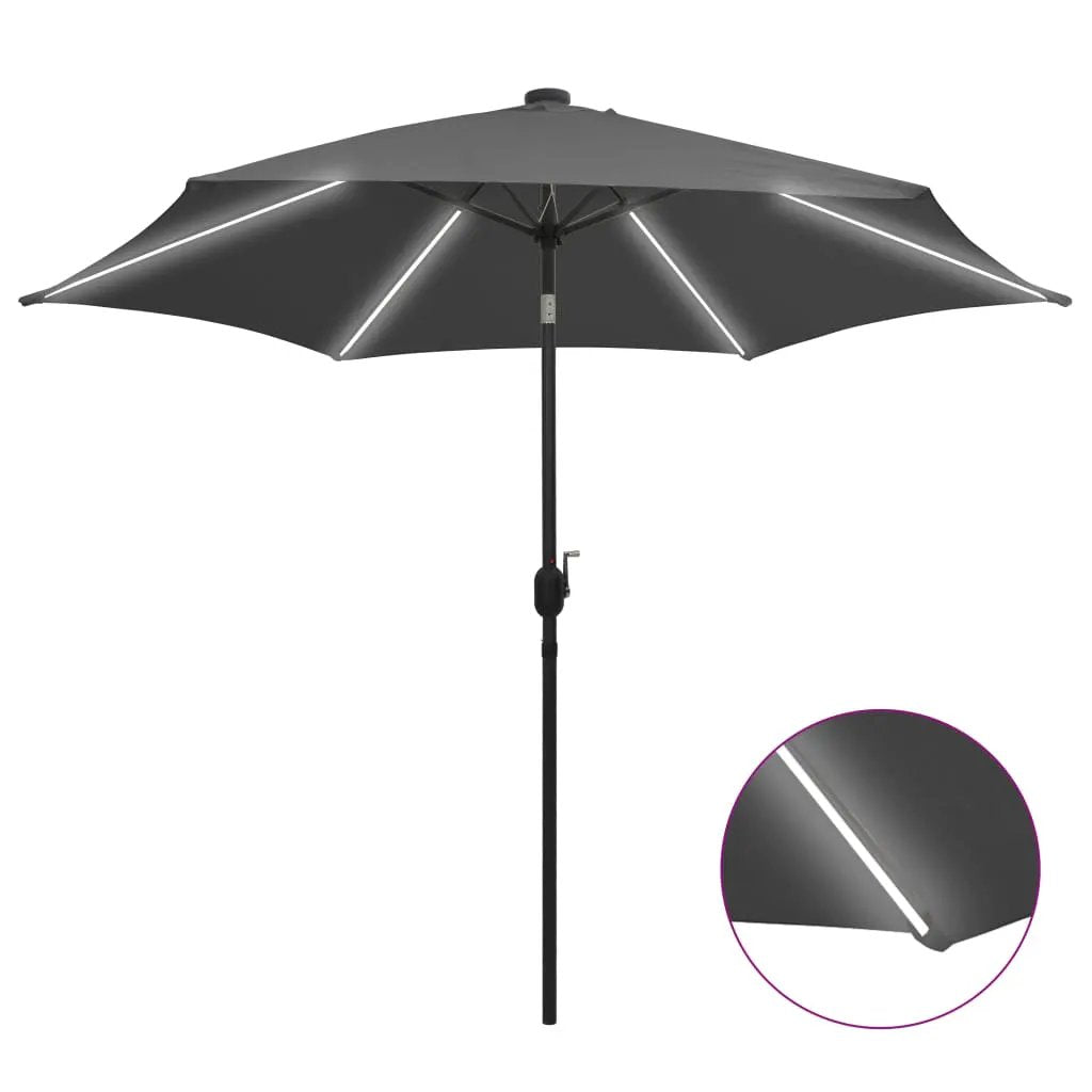 vidaXL vidaXL Garden Parasol with LED Lights and Aluminium Pole 300 cm Green - Parasol