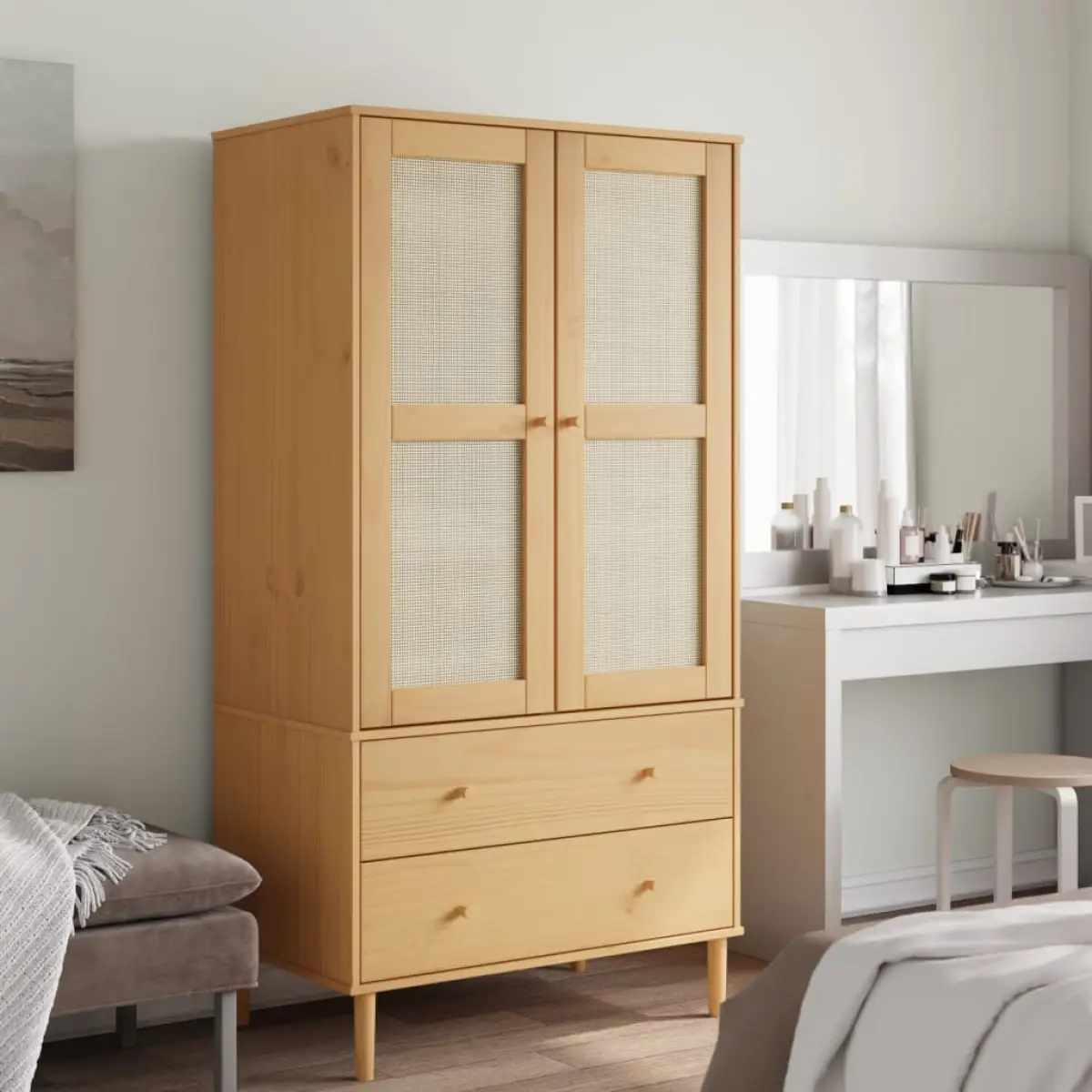 vidaXL vidaXL Wardrobe SENJA Rattan Look Brown 90x55x175 cm Solid Wood Pine - Wardrobe
