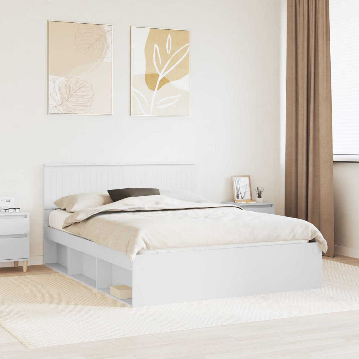 vidaXL Bed Frame with Headboard White 200 x 200 cm Solid Pine Wood - from vidaXL
