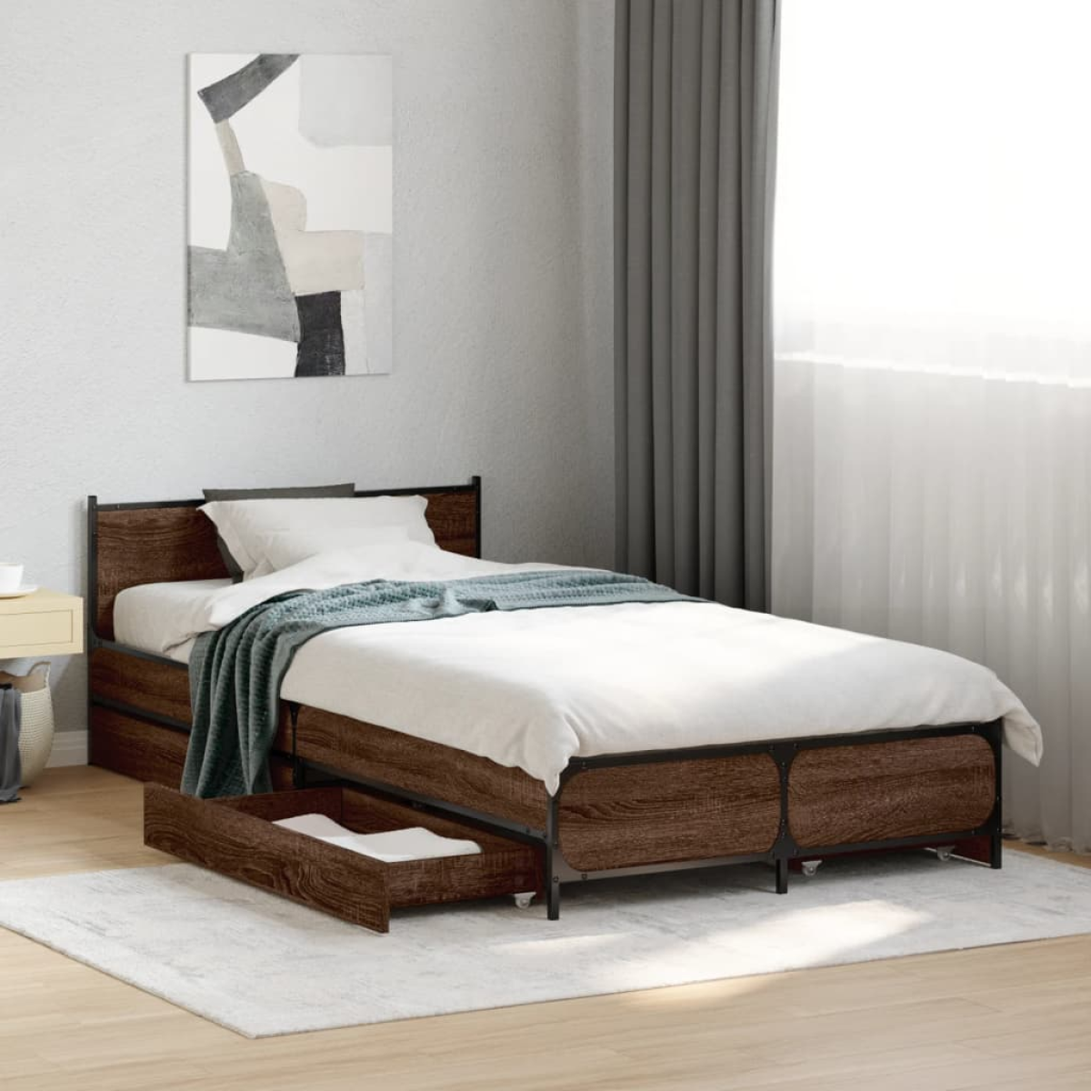 vidaXL Bed Frame with Drawers without Mattress Black 135x190 cm Double - from vidaXL