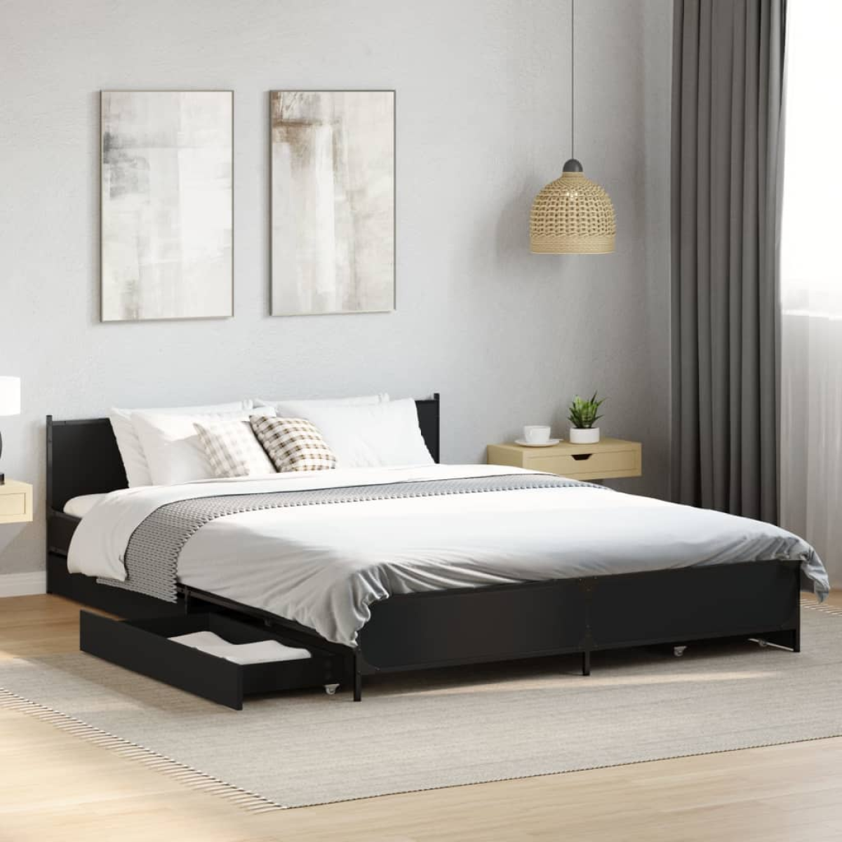 vidaXL Bed Frame with Drawers without Mattress Black 135x190 cm Double - from vidaXL