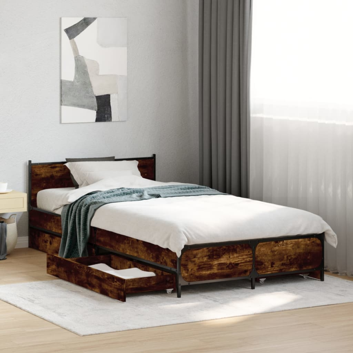 vidaXL Bed Frame with Drawers without Mattress Black 135x190 cm Double - from vidaXL