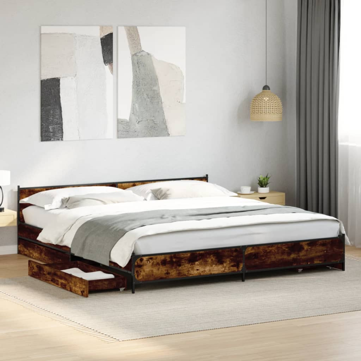 vidaXL Bed Frame with Drawers without Mattress Black 135x190 cm Double - from vidaXL