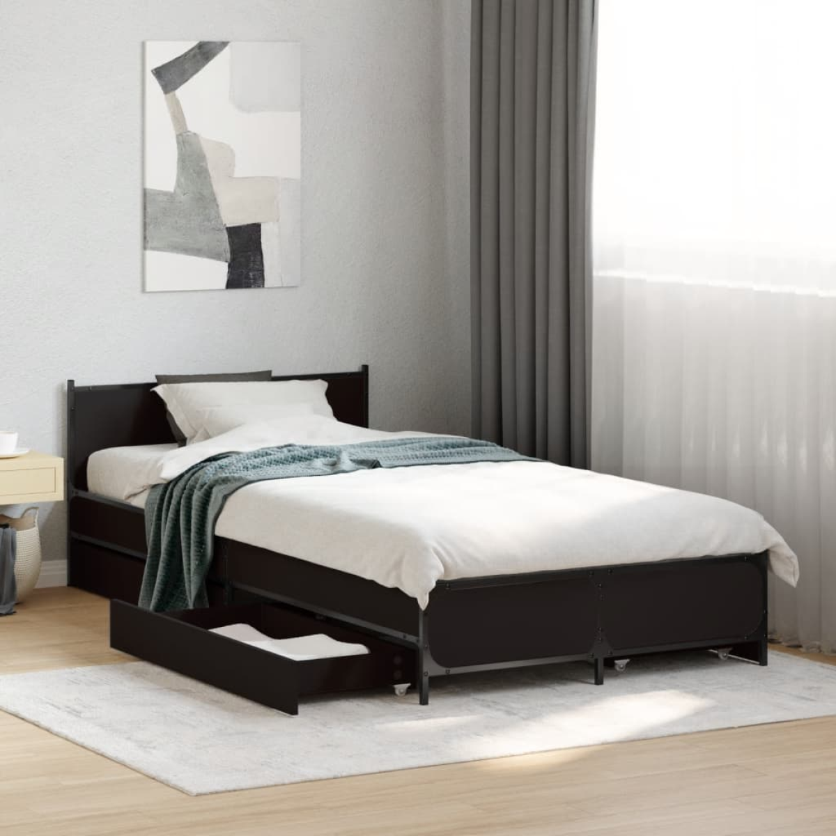 vidaXL Bed Frame with Drawers without Mattress Black 135x190 cm Double - from vidaXL