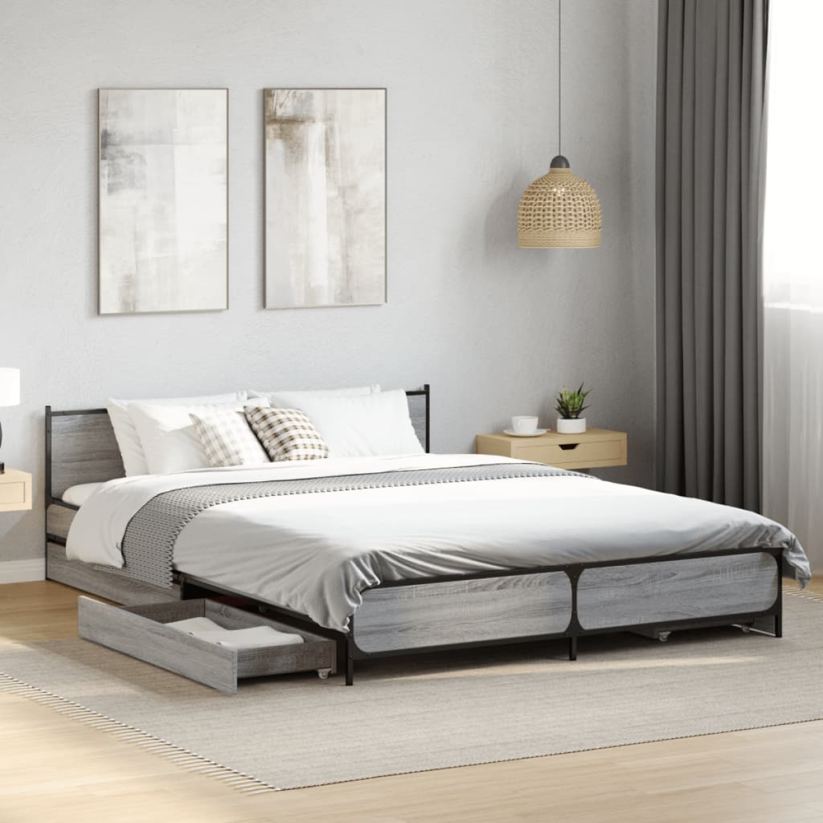 vidaXL Bed Frame with Drawers without Mattress Black 135x190 cm Double - from vidaXL