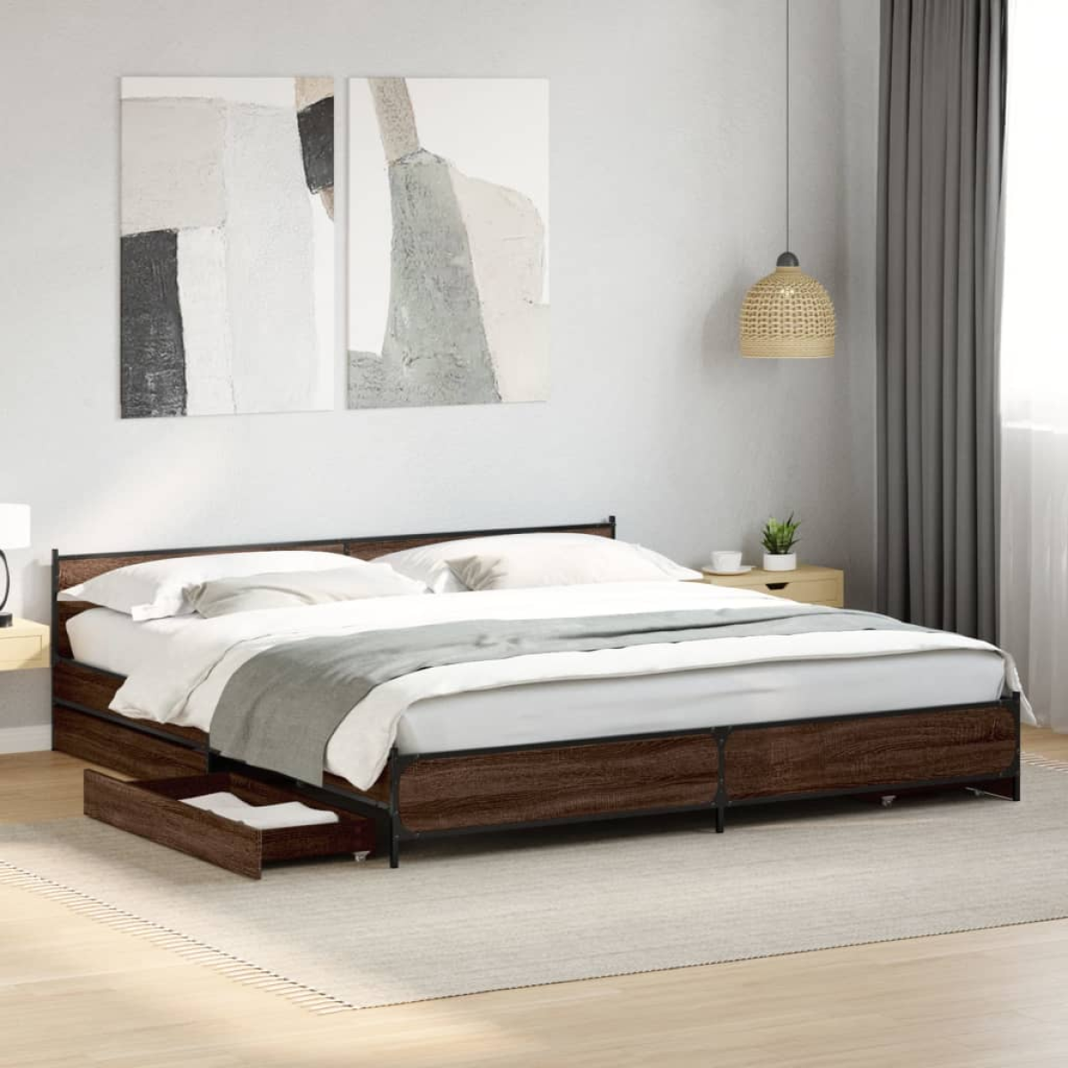 vidaXL Bed Frame with Drawers without Mattress Black 135x190 cm Double - from vidaXL