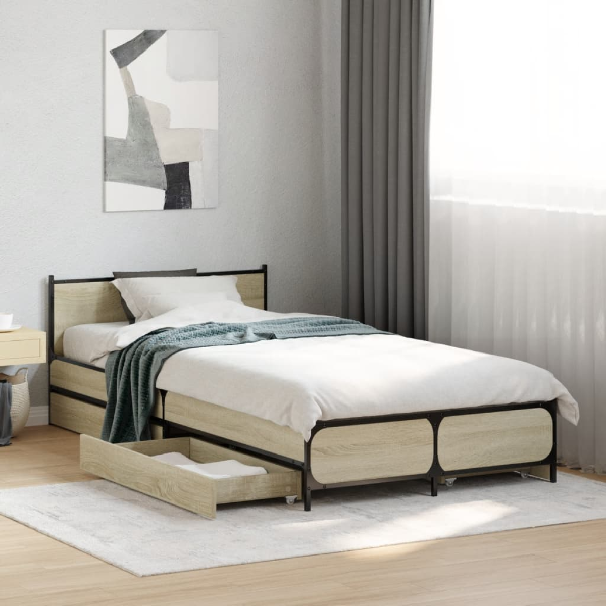 vidaXL Bed Frame with Drawers without Mattress Black 135x190 cm Double - from vidaXL