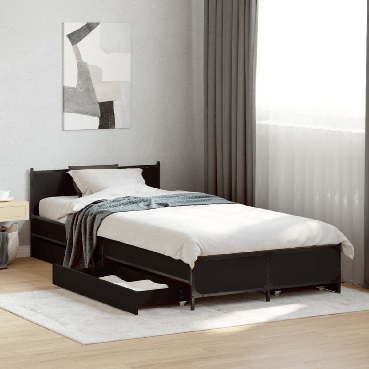 vidaXL Bed Frame with Drawers without Mattress Black 135x190 cm Double - from vidaXL