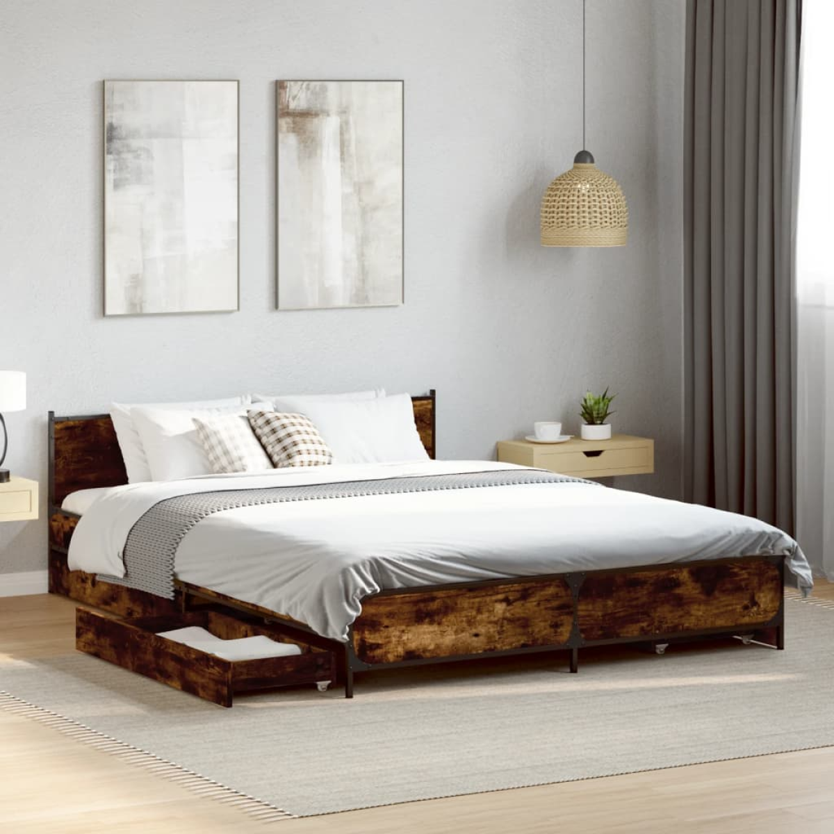 vidaXL Bed Frame with Drawers without Mattress Black 135x190 cm Double - from vidaXL