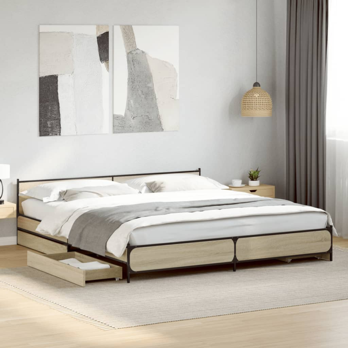 vidaXL Bed Frame with Drawers without Mattress Black 135x190 cm Double - from vidaXL