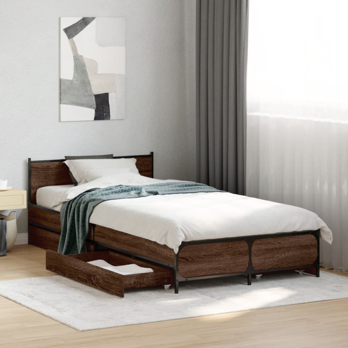 vidaXL Bed Frame with Drawers without Mattress Black 135x190 cm Double - from vidaXL