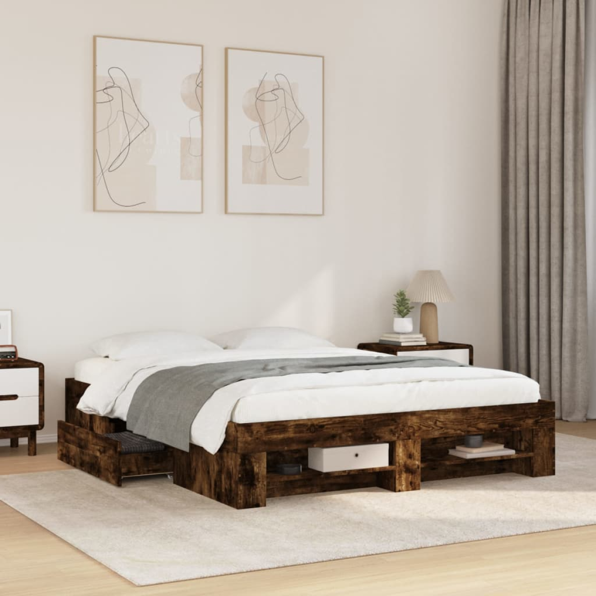vidaXL Bed Frame without Mattress White 200x200 cm Engineered Wood - from vidaXL