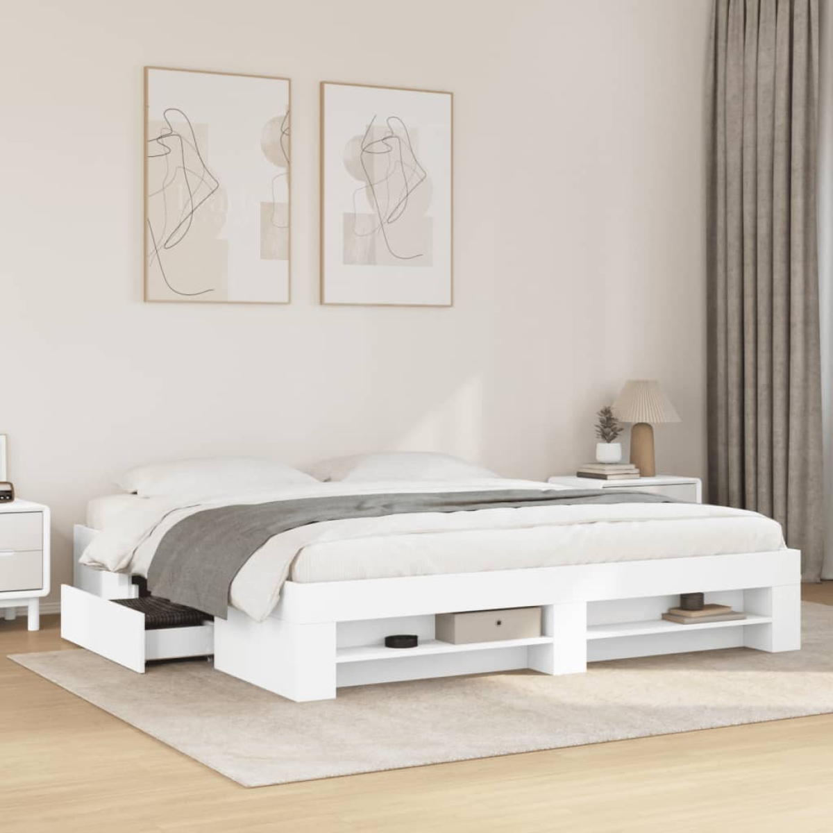 vidaXL Bed Frame without Mattress White 200x200 cm Engineered Wood - from vidaXL