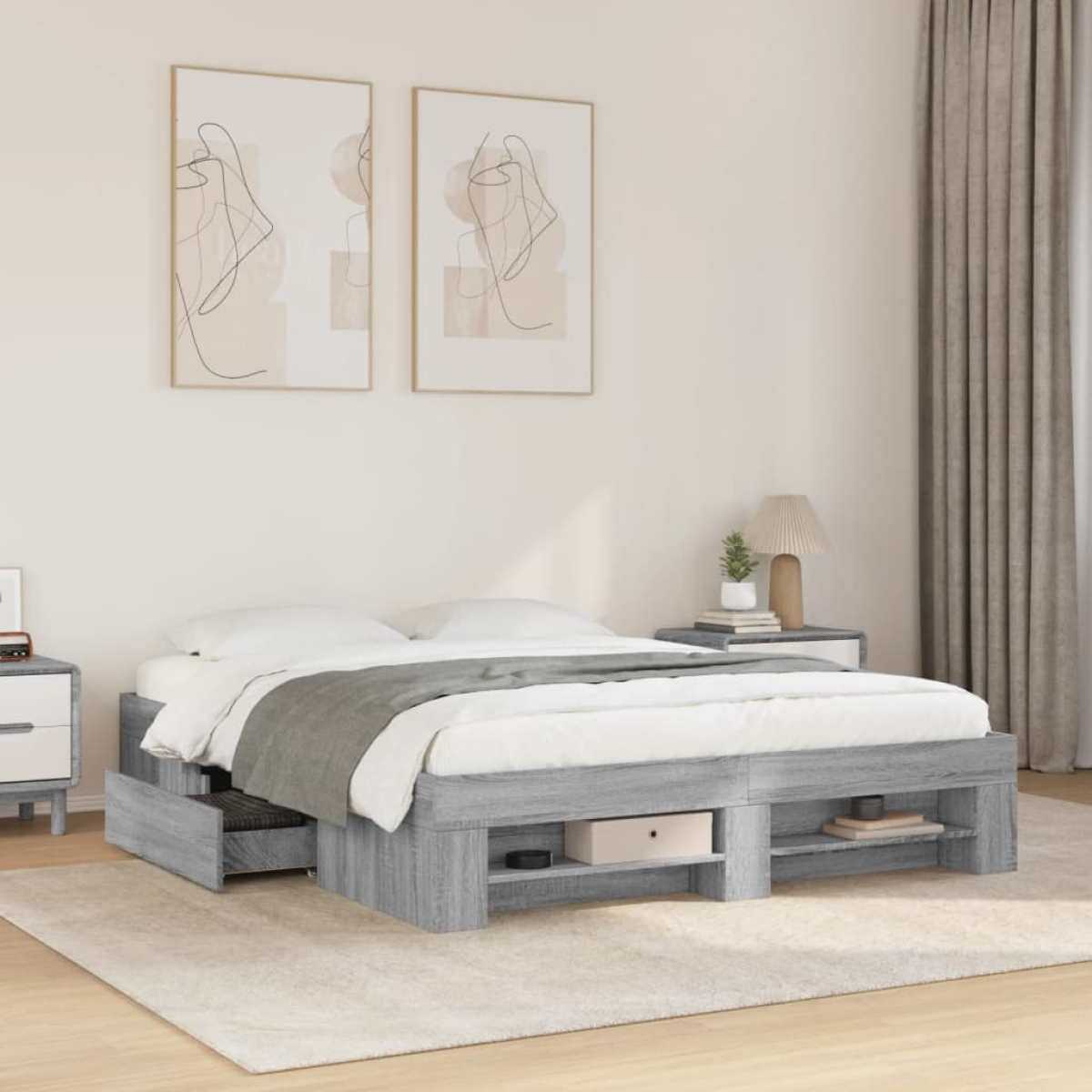 vidaXL Bed Frame without Mattress White 200x200 cm Engineered Wood - from vidaXL