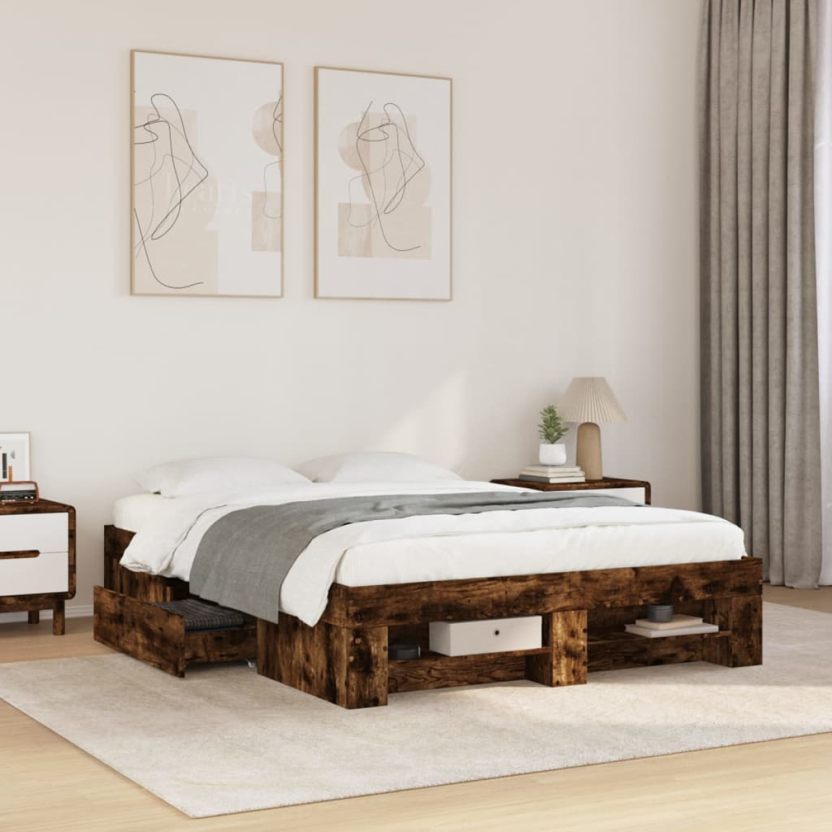 vidaXL Bed Frame without Mattress White 200x200 cm Engineered Wood - from vidaXL