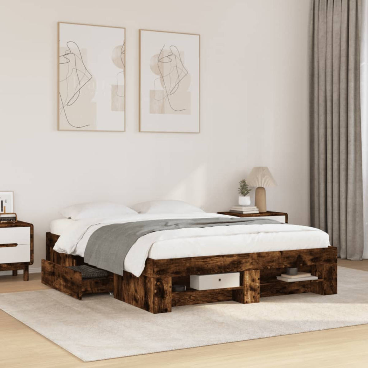 vidaXL Bed Frame without Mattress White 200x200 cm Engineered Wood - from vidaXL