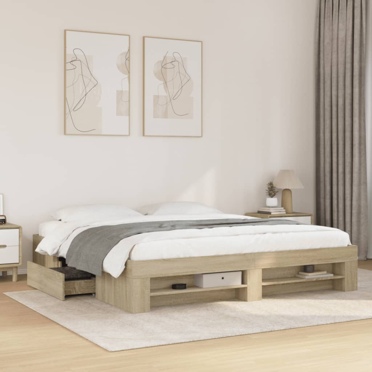 vidaXL Bed Frame without Mattress White 200x200 cm Engineered Wood - from vidaXL