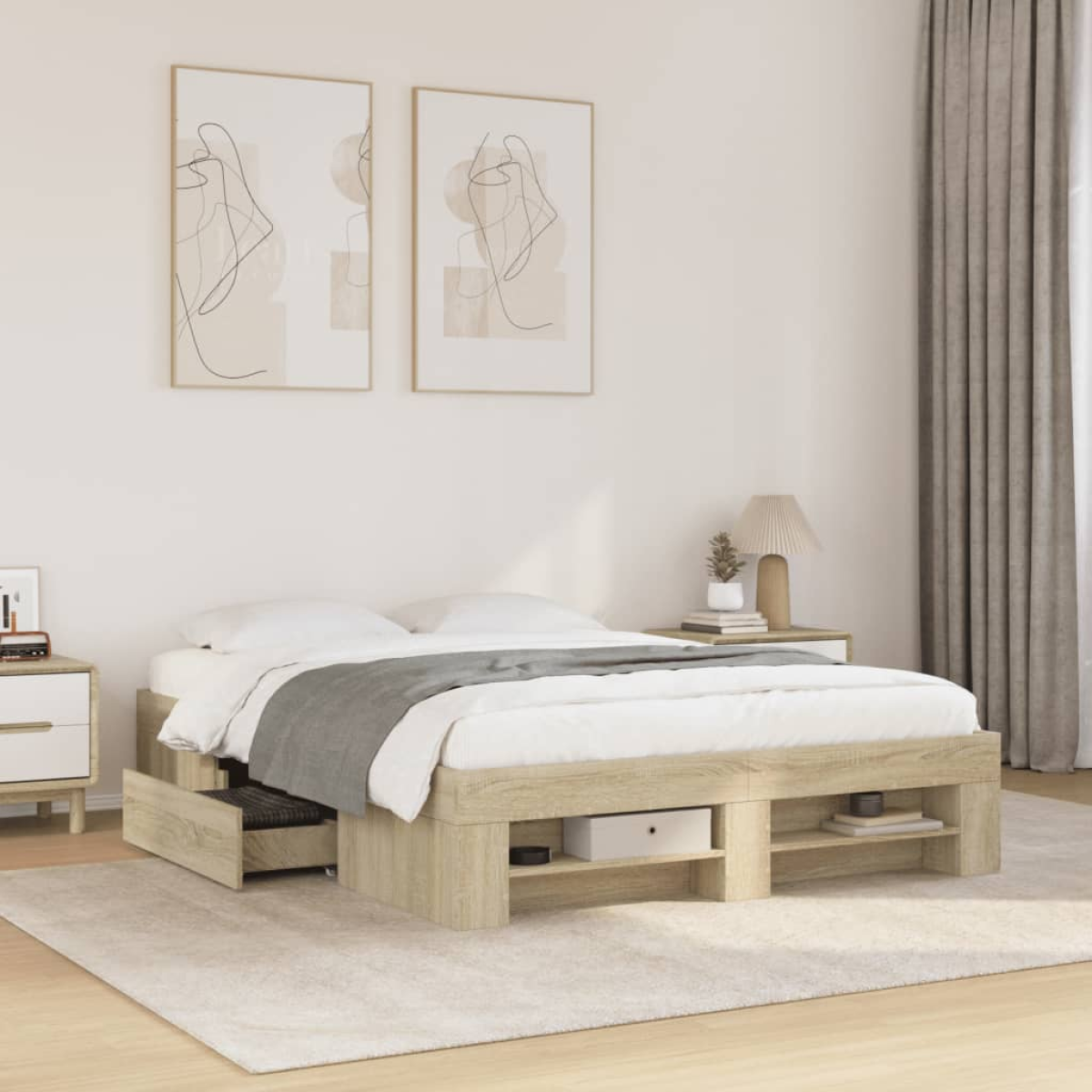 vidaXL Bed Frame without Mattress White 200x200 cm Engineered Wood - from vidaXL