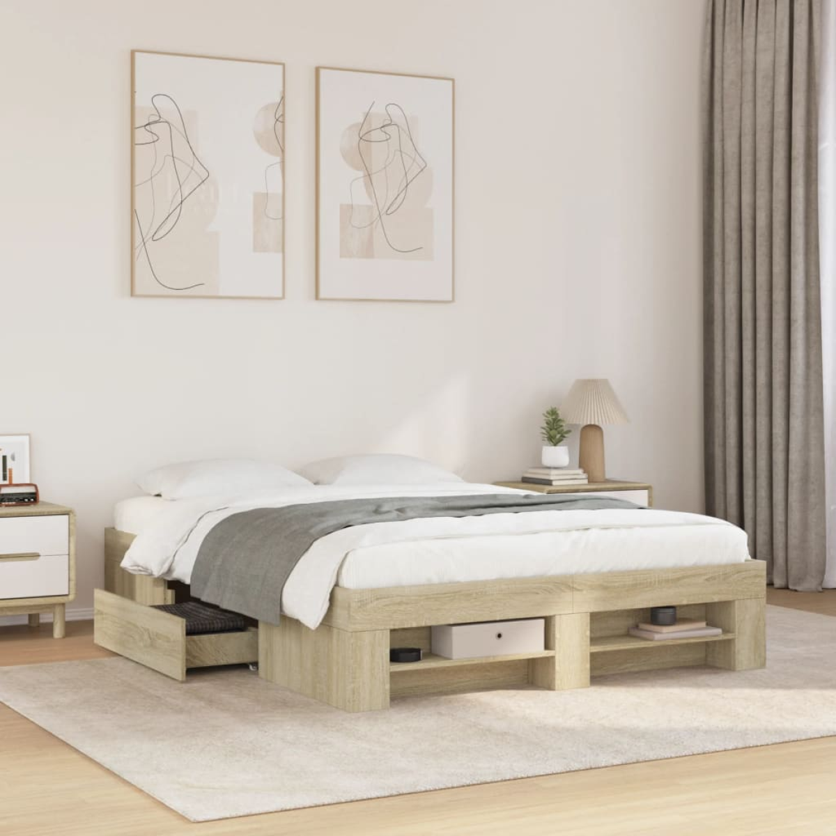 vidaXL Bed Frame without Mattress White 200x200 cm Engineered Wood - from vidaXL