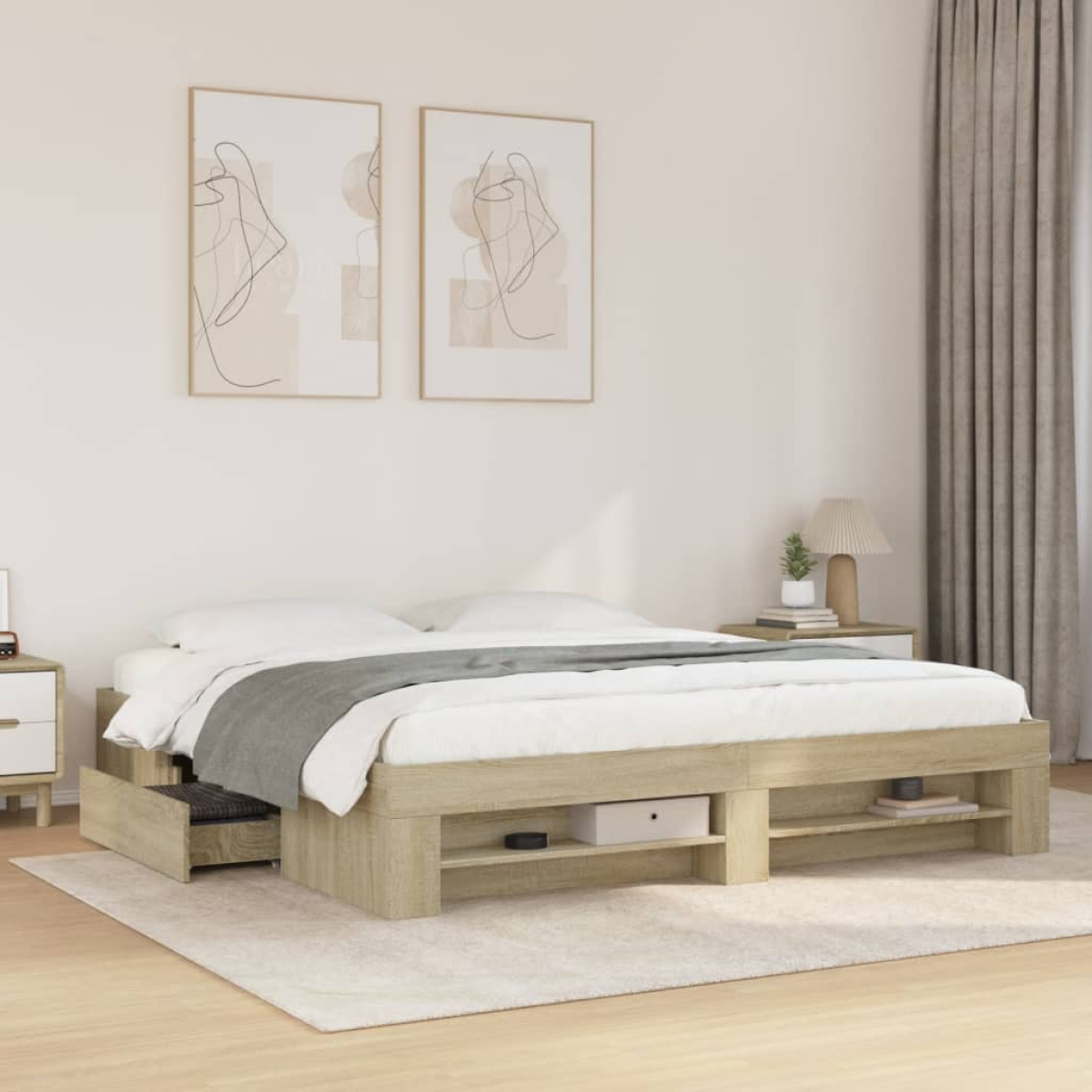 vidaXL Bed Frame without Mattress White 200x200 cm Engineered Wood - from vidaXL