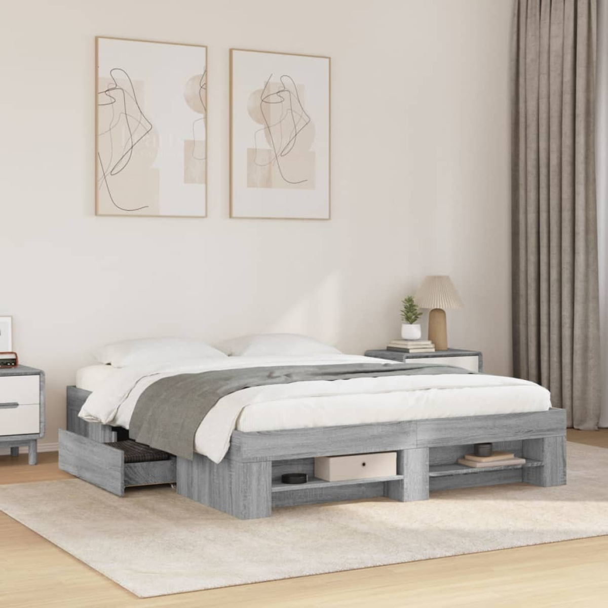 vidaXL Bed Frame without Mattress White 200x200 cm Engineered Wood - from vidaXL