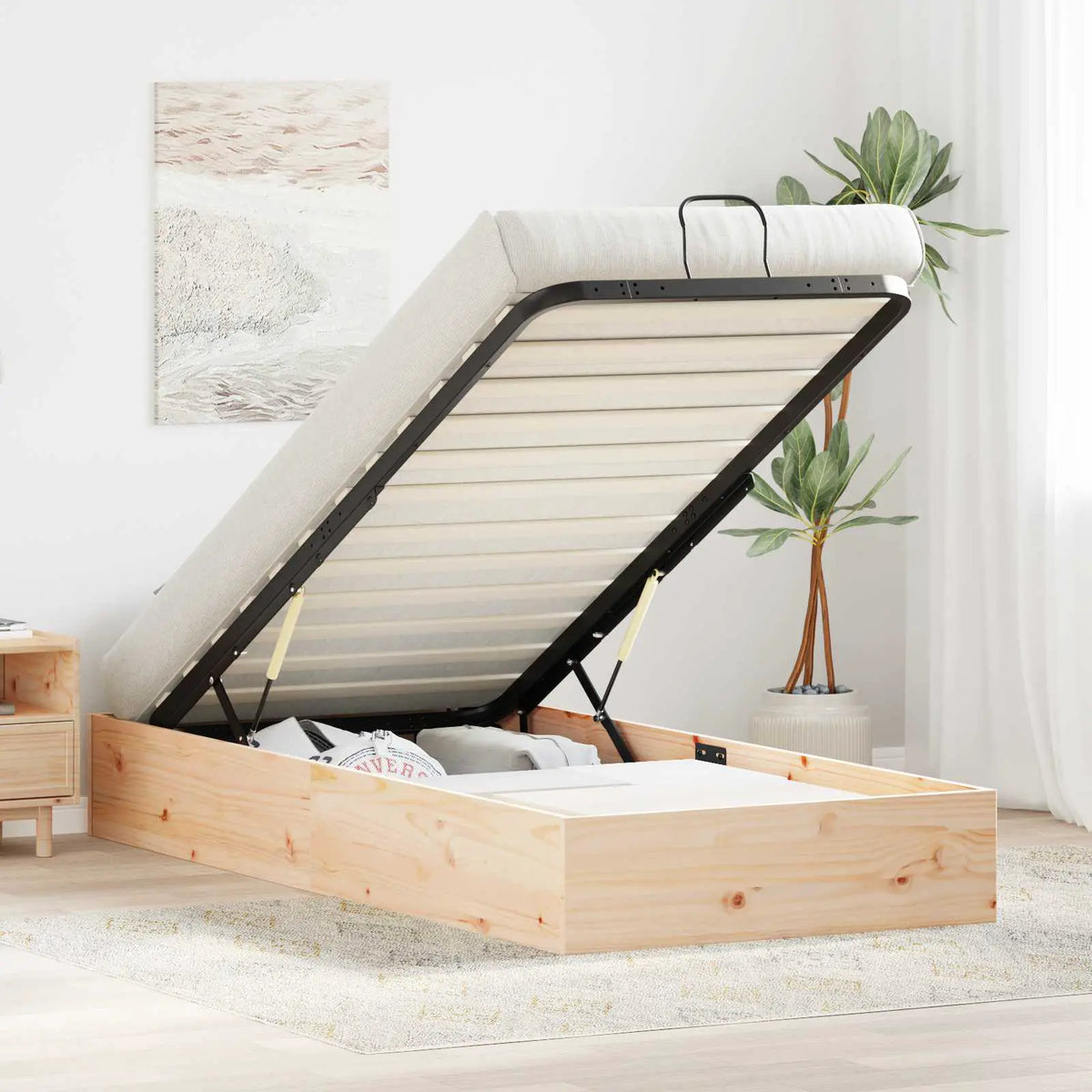vidaXL Ottoman Bed Frame with Storage Natural 70 x 190 cm - from vidaXL