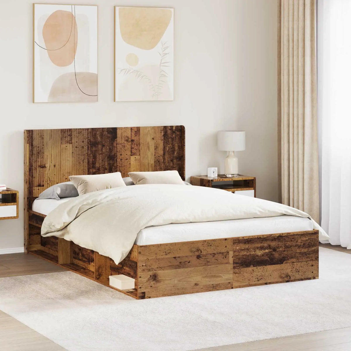 vidaXL Bed Frame with Storage and Headboard White 200 x 200 cm - from vidaXL