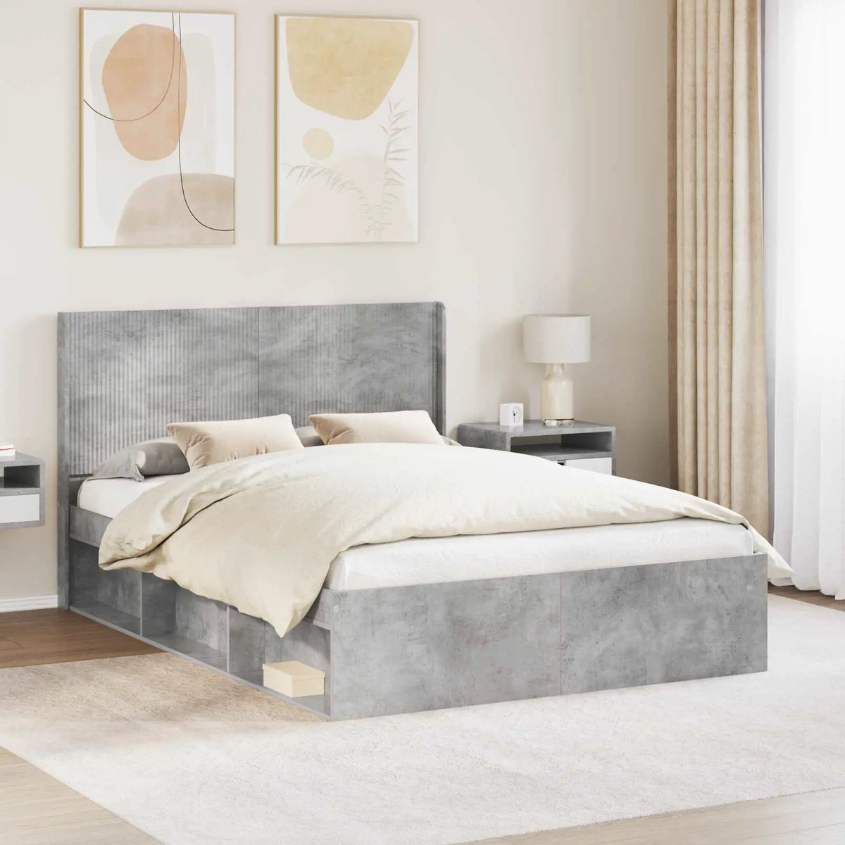 vidaXL Bed Frame with Storage and Headboard White 200 x 200 cm - from vidaXL