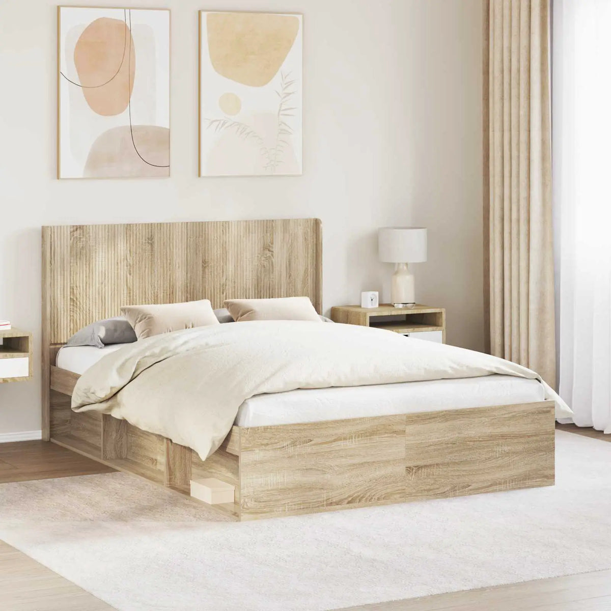 vidaXL Bed Frame with Storage and Headboard White 200 x 200 cm - from vidaXL