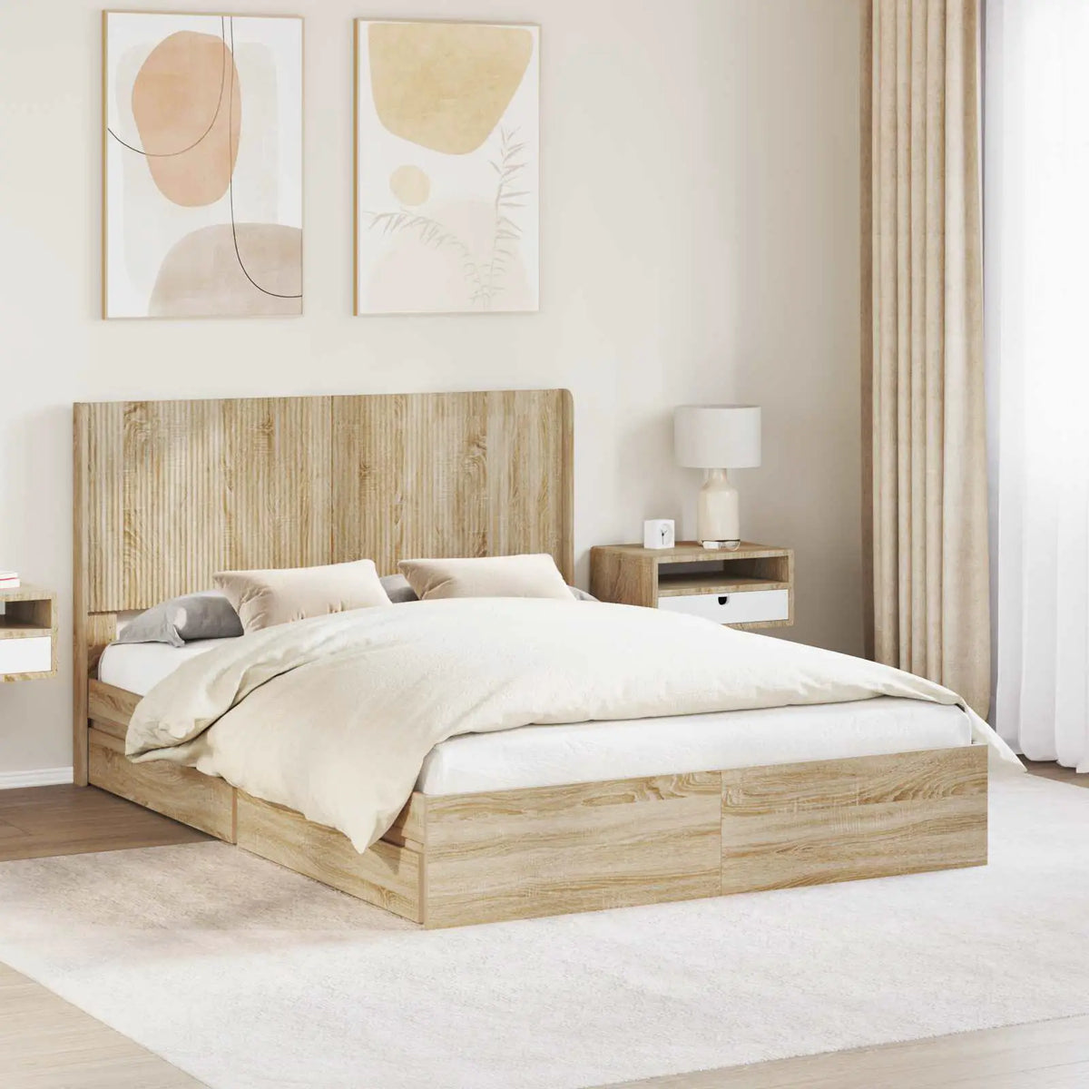 vidaXL Bed Frame with Storage and Headboard Black 200 x 200 cm - from vidaXL