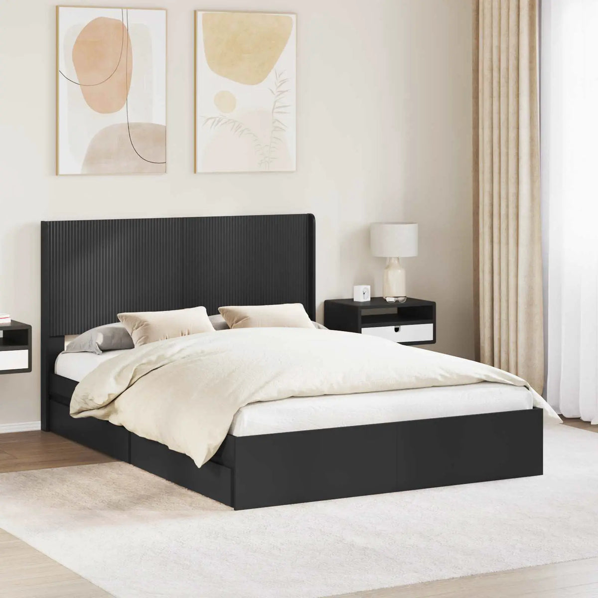 vidaXL Bed Frame with Storage and Headboard Black 200 x 200 cm - from vidaXL