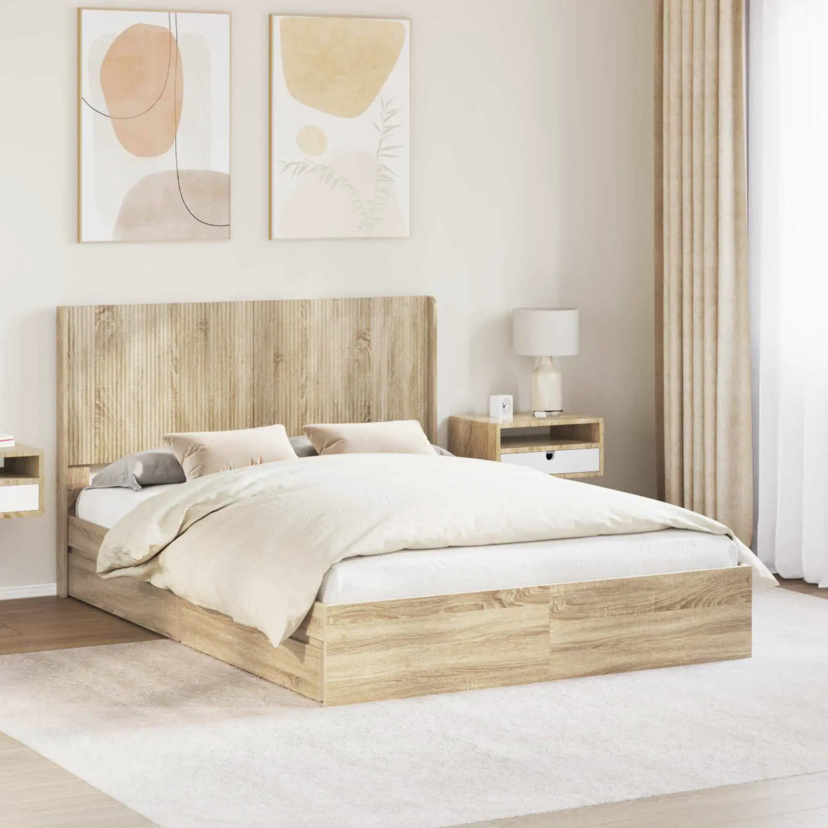 vidaXL Bed Frame with Storage and Headboard Black 200 x 200 cm - from vidaXL