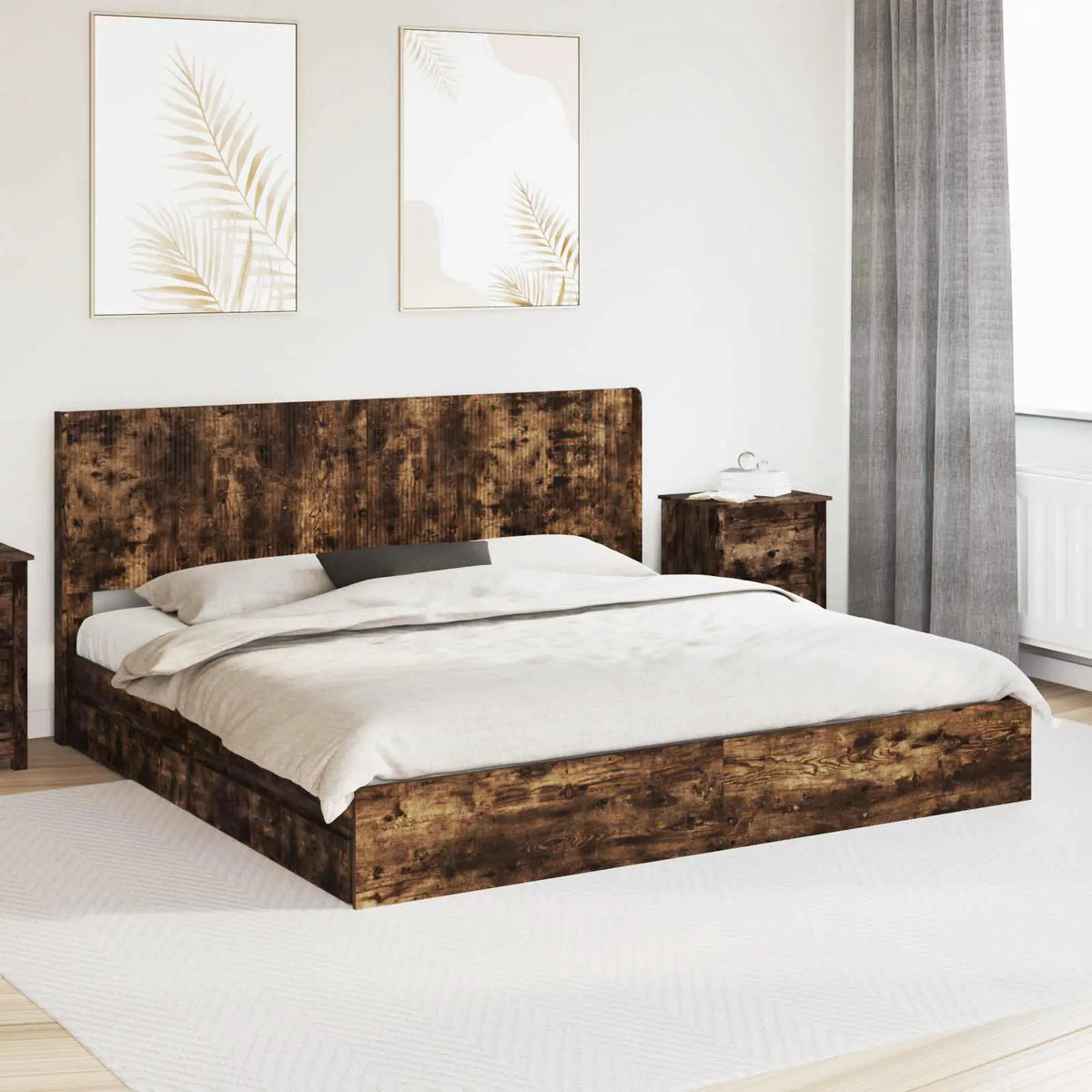 vidaXL Bed Frame with Storage and Headboard Black 200 x 200 cm - from vidaXL