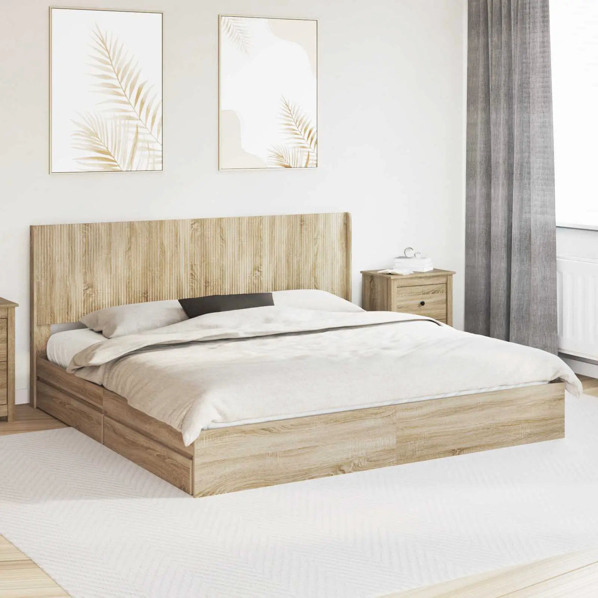 vidaXL Bed Frame with Storage and Headboard Black 200 x 200 cm - from vidaXL
