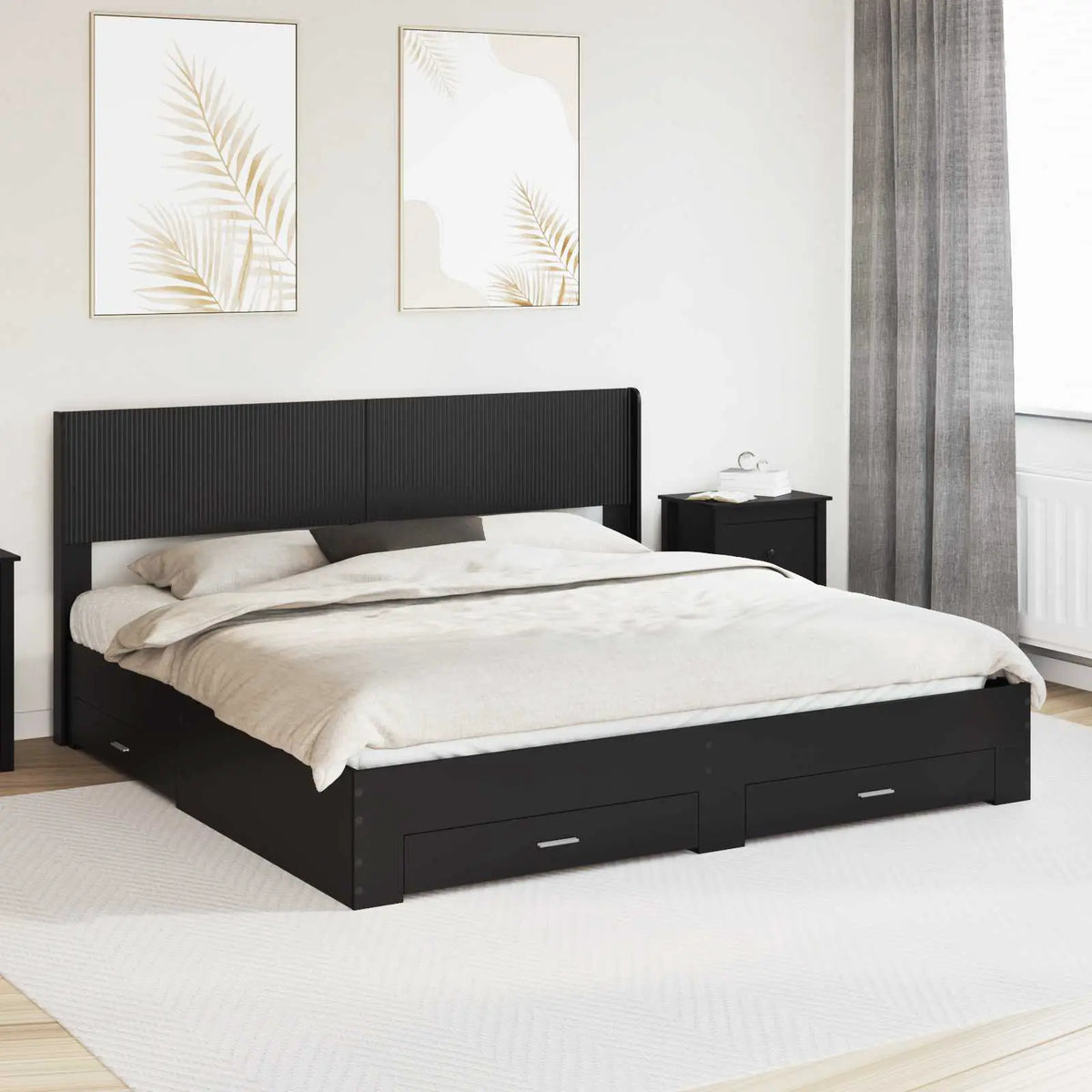 vidaXL Bed Frame with Storage and Headboard White Engineered Wood - from vidaXL