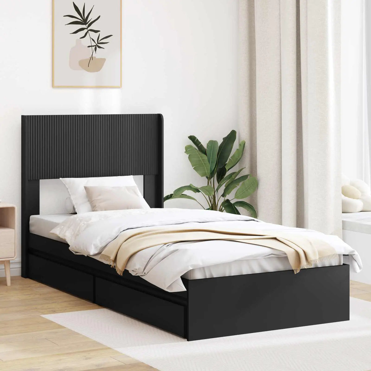 vidaXL Bed Frame with Storage and Headboard White Engineered Wood - from vidaXL
