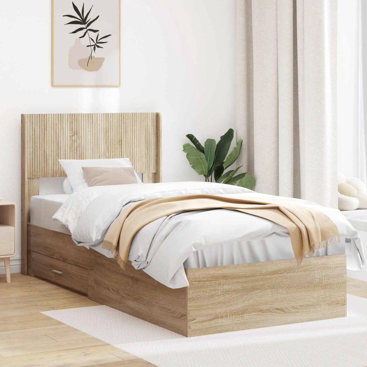 vidaXL Bed Frame with Storage and Headboard White Engineered Wood - from vidaXL