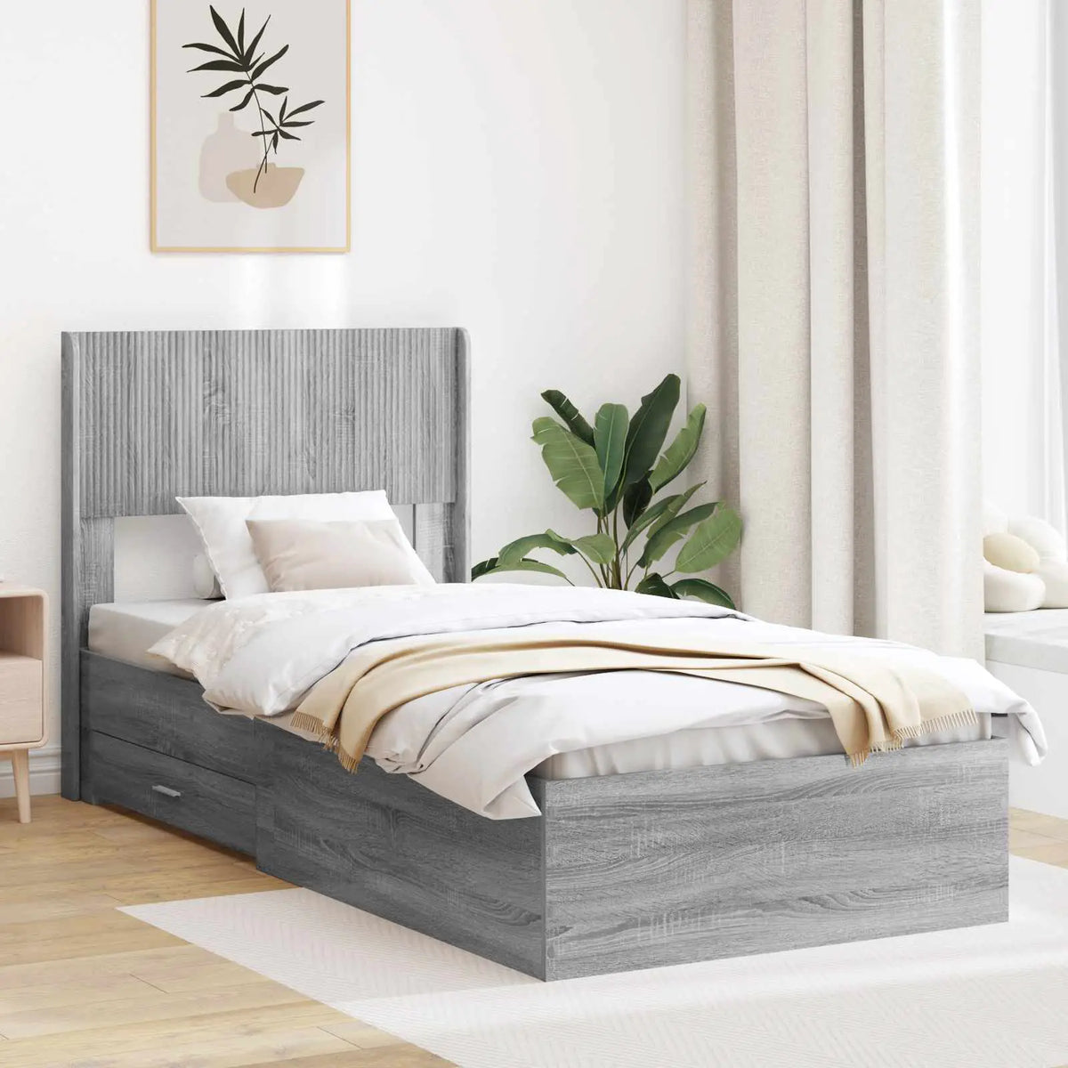vidaXL Bed Frame with Storage and Headboard White Engineered Wood - from vidaXL