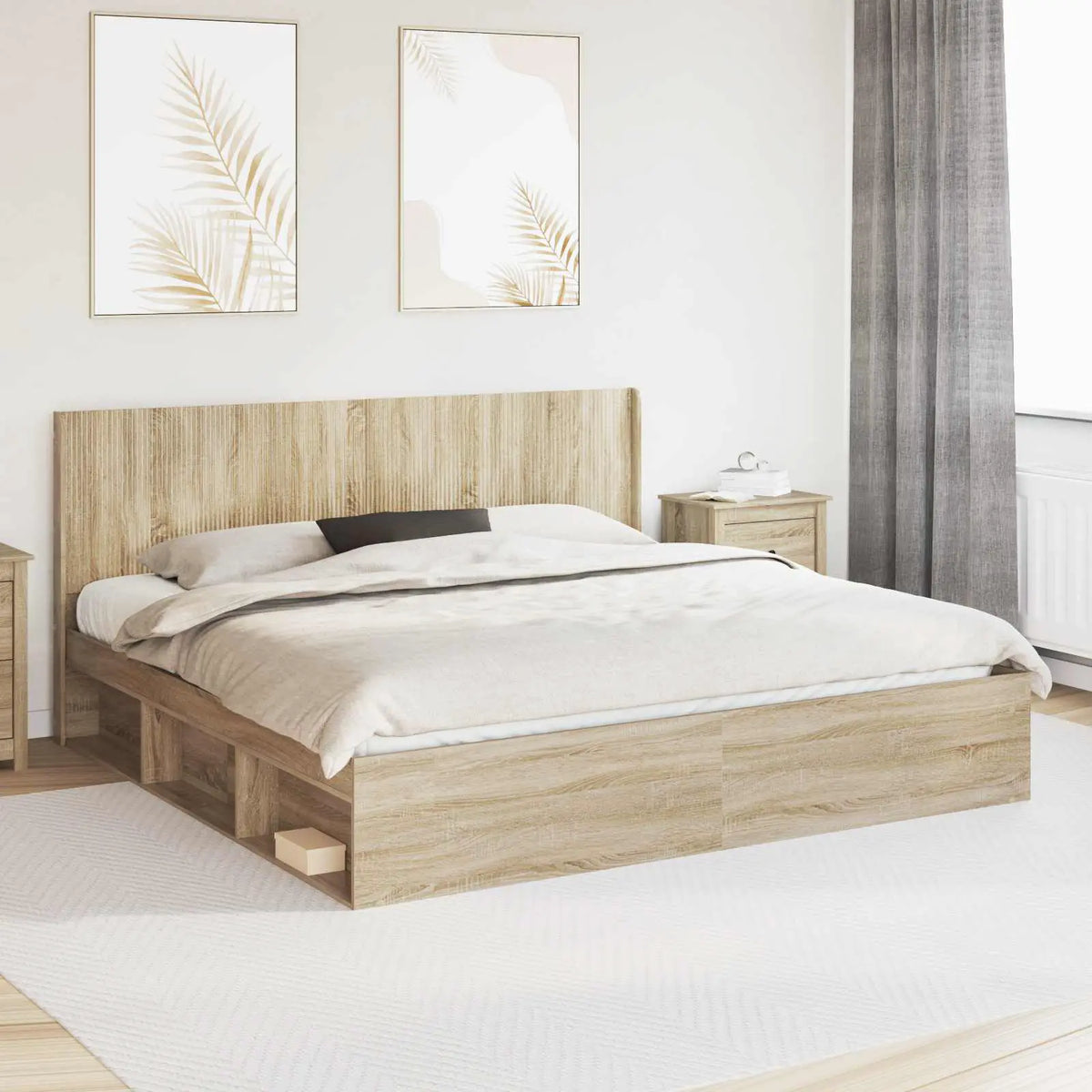 vidaXL Bed Frame with Storage and Headboard White 200 x 200 cm - from vidaXL
