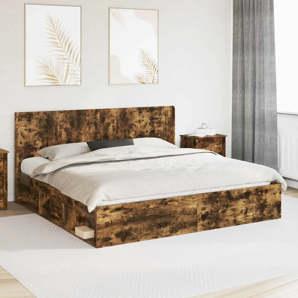 vidaXL Bed Frame with Storage and Headboard White 200 x 200 cm - from vidaXL