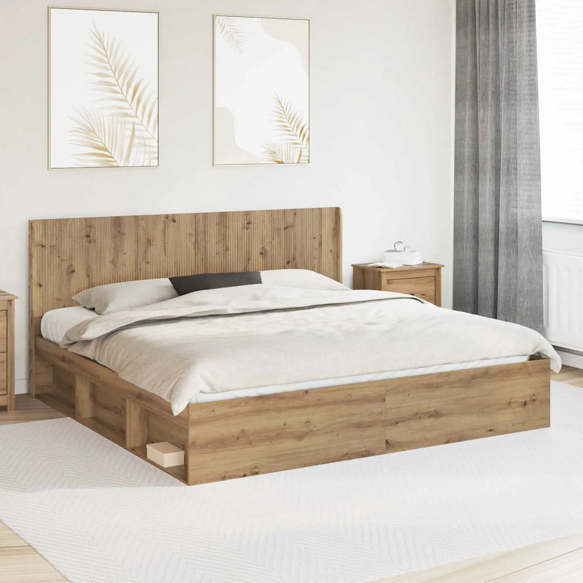 vidaXL Bed Frame with Storage and Headboard White 200 x 200 cm - from vidaXL