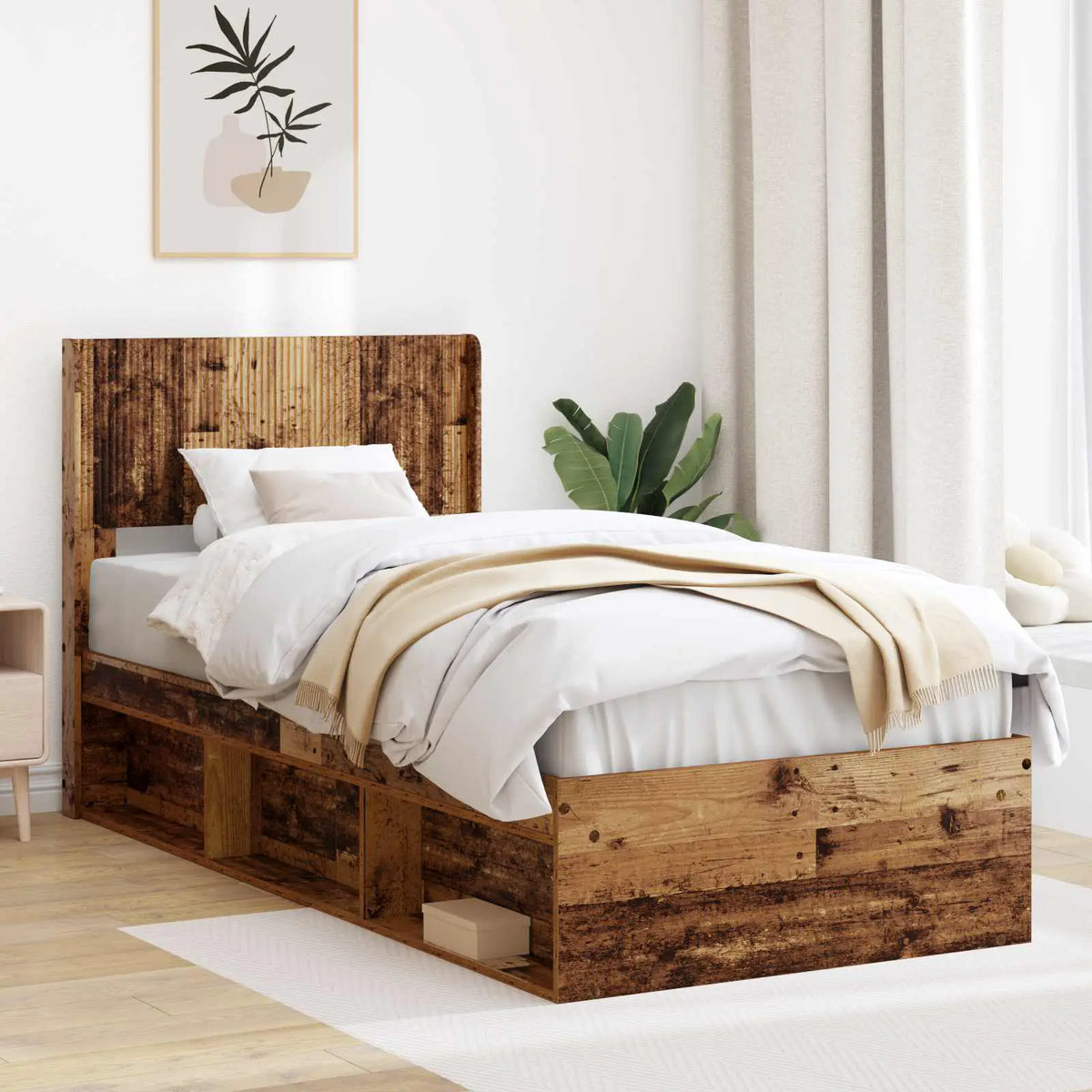 vidaXL Bed Frame with Storage and Headboard White 200 x 200 cm - from vidaXL