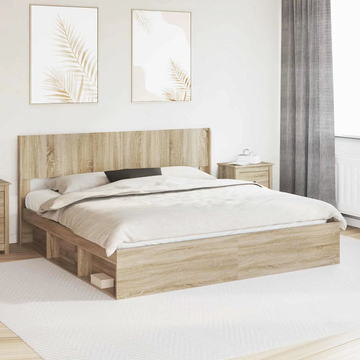 vidaXL Bed Frame with Storage and Headboard White 200 x 200 cm - from vidaXL